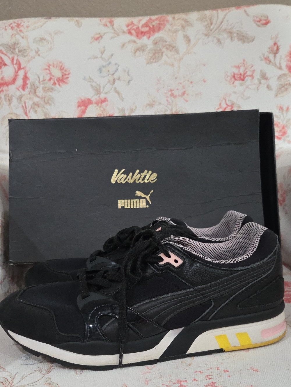 Puma men's Black Sneakers with Pink Accent